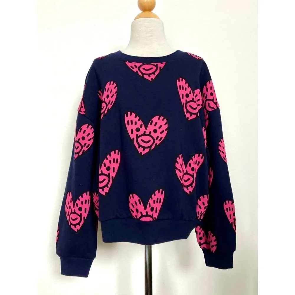 NEW Gap × Frank Ape Kids Graphic Sweatshirt Girls 12 X-Large Navy Graphic Heart